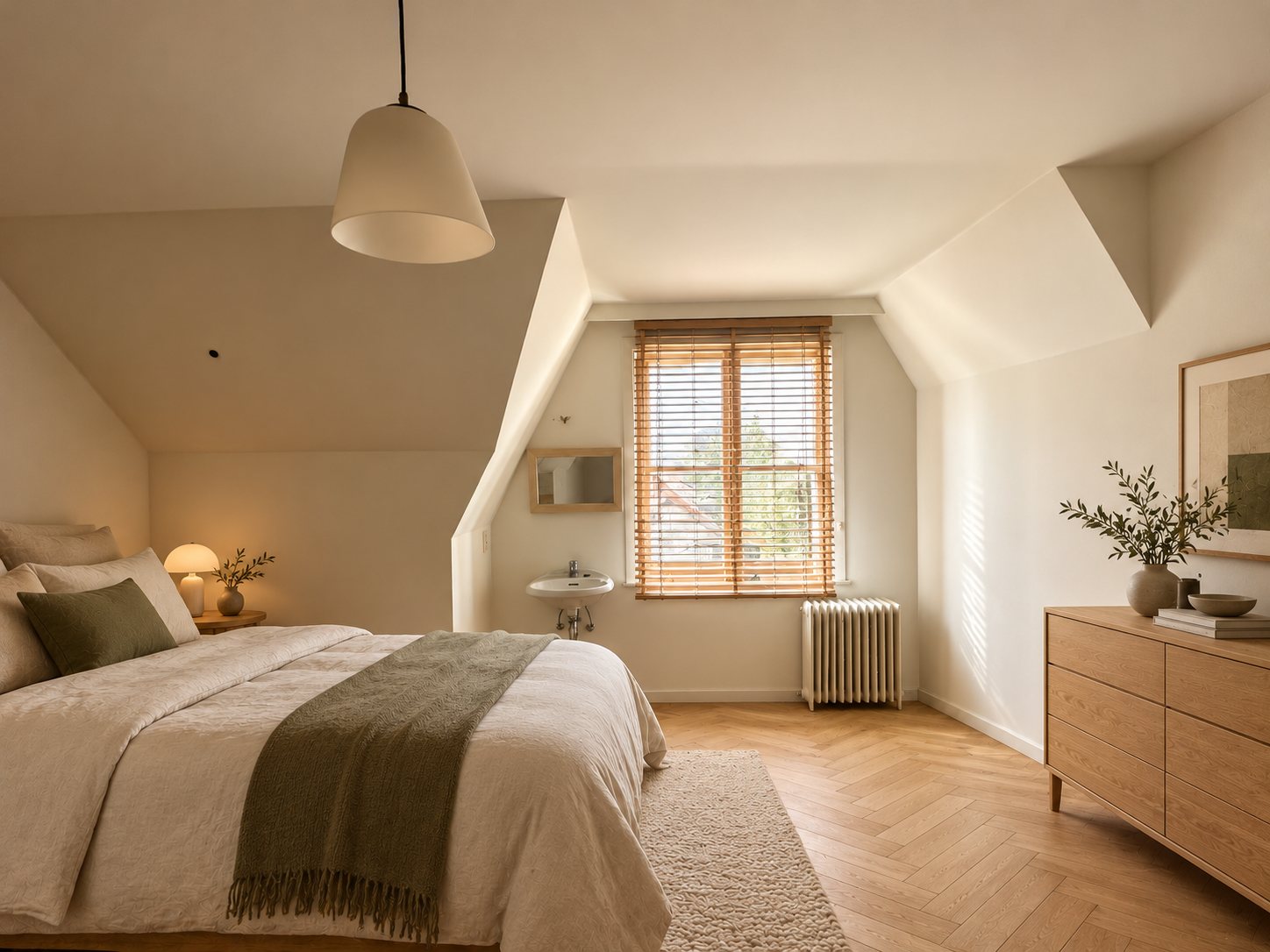 Dezelfde kamer ingericht als slaapkamer