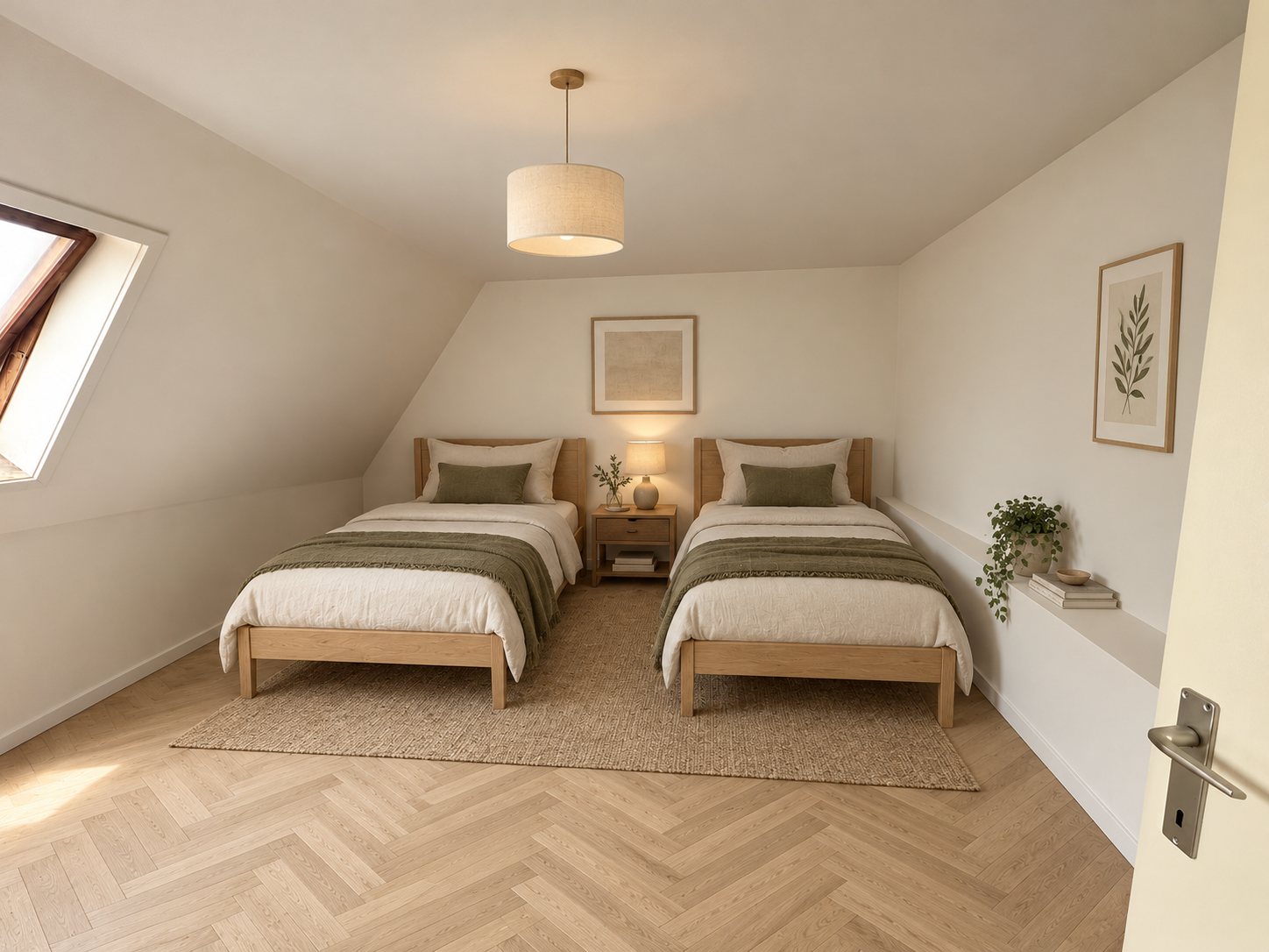 Dezelfde kamer ingericht met twee bedden