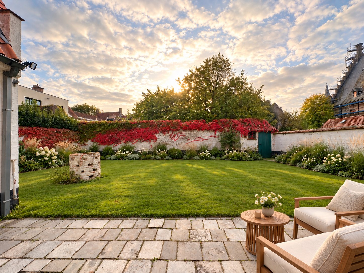 Le même jardin avec coin salon et bordure